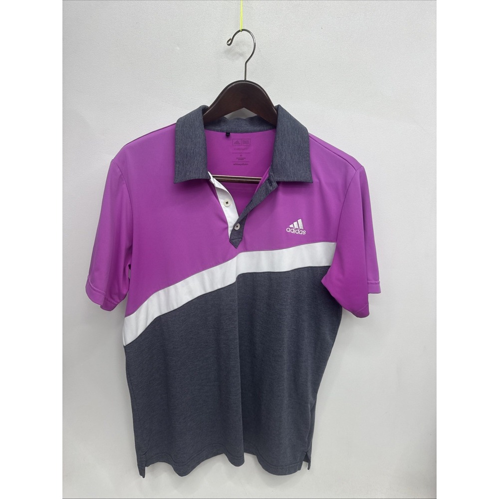 New Adidas Golf Polo T Shirt Mens M Climalite Bold STRIPE Gray White Raspberry